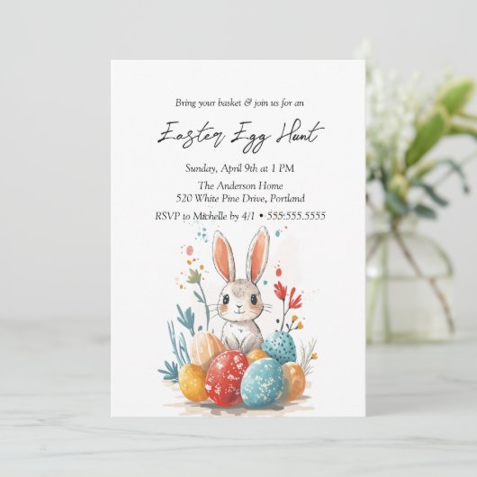Bloemenkonijn en eieren paaseieren jacht kaart (Staand voorkant)
