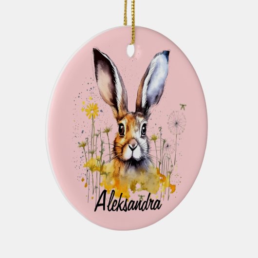 Bloemenkonijn met gele paardenbloemen keramisch ornament (Rechts)