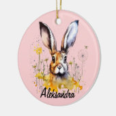 Bloemenkonijn met gele paardenbloemen keramisch ornament (Links)