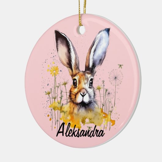 Bloemenkonijn met gele paardenbloemen keramisch ornament (Links)