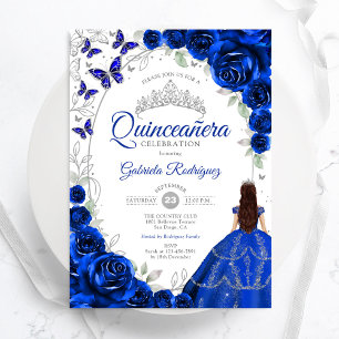 Bloemenkoninglijk Blauw Zilver Quinceanera Kaart