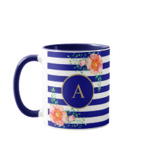  Bloemenkoud Monogram Navy Wit Gestreept
