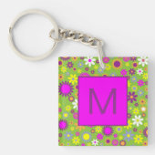 Bloemenkracht Helder Groen en Roze Monogram Sleutelhanger (Voorkant)