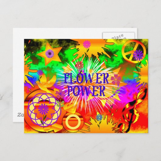 Bloemenkracht - Kleurrijk Motief uit de Jaren 60 Briefkaart (Voorkant / Achterkant)