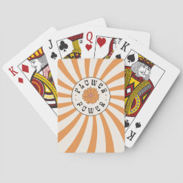 Bloemenkracht met psychedelische oranje stralen pokerkaarten