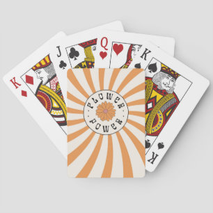 Bloemenkracht met psychedelische oranje stralen pokerkaarten