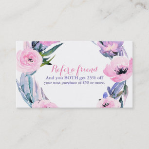 Bloemenkrans Aquarel Elegant Refer a Friend Aanbevelingskaartje
