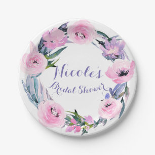 Bloemenkrans Aquarel Elegante Bruidsdouche Papieren Bordje