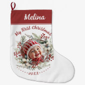 Bloemenkrans Baby's Eerste Kerstbloem Foto Grote Kerstsok (Voorkant)