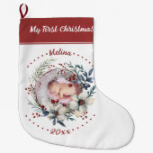 Bloemenkrans Baby's eerste kerstfoto Grote Kerstsok (Voorkant)