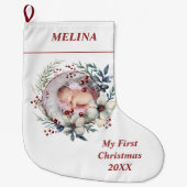 Bloemenkrans Baby's eerste kerstfoto Grote Kerstsok (Voorkant)