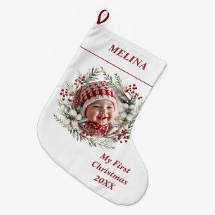 Bloemenkrans Baby's Eerste Kerstnaam Foto Grote Kerstsok