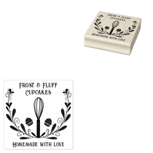 Bloemenkrans Bakkerij Whisk & Cupcake Stamp Rubberstempel (Gestempeld)