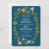 Bloemenkrans Bat Mitzvah Hand-getekende aangepaste Kaart (Voorkant)