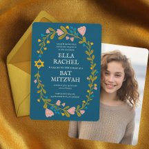 Bloemenkrans Bat Mitzvah Hand-getekende aangepaste