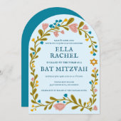 Bloemenkrans Bat Mitzvah Hand-getrokken Custom Arc Kaart (Voorkant / Achterkant)