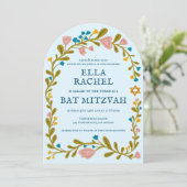 Bloemenkrans Bat Mitzvah Hand-getrokken Custom Arc Kaart (Staand voorkant)