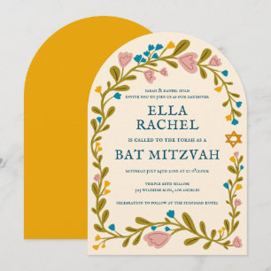 Bloemenkrans Bat Mitzvah Hand-getrokken Custom Arc Kaart