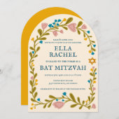 Bloemenkrans Bat Mitzvah Hand-getrokken Custom Arc Kaart (Voorkant / Achterkant)
