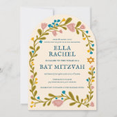 Bloemenkrans Bat Mitzvah Hand-getrokken Custom Arc Kaart (Voorkant)