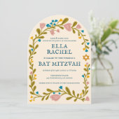 Bloemenkrans Bat Mitzvah Hand-getrokken Custom Arc Kaart (Staand voorkant)