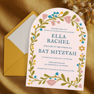 Bloemenkrans Bat Mitzvah Hand-getrokken Custom Arc Kaart