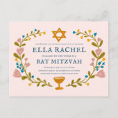 Bloemenkrans Bat Mitzvah Hand-getrokken Custom Briefkaart (Voorkant)