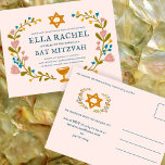 Bloemenkrans Bat Mitzvah Hand-getrokken Custom Briefkaart<br><div class="desc">Een perfect briefkaart om een bar mitswa, bat mitswa of een ander joods feest aan te kondigen! Met de hand gemaakte kunst voor jou! VOLLEDIG ! Klik hierboven op "Personaliseren" om de tekst te bewerken. Klik op "Bewerken met ontwerpgereedschap" om de lettertypen, kleuren en plaatsingen aan te passen. OOK VERKRIJGBAAR...</div>