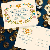 Bloemenkrans Bat Mitzvah Hand-getrokken Custom Briefkaart