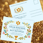 Bloemenkrans Bat Mitzvah Hand-getrokken Custom Briefkaart<br><div class="desc">Een perfect briefkaart om een bar mitswa, bat mitswa of een ander joods feest aan te kondigen! Met de hand gemaakte kunst voor jou! VOLLEDIG ! Klik hierboven op "Personaliseren" om de tekst te bewerken. Klik op "Bewerken met ontwerpgereedschap" om de lettertypen, kleuren en plaatsingen aan te passen. OOK VERKRIJGBAAR...</div>