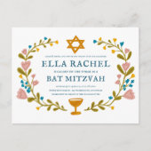 Bloemenkrans Bat Mitzvah Hand-getrokken Custom Briefkaart (Voorkant)