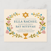 Bloemenkrans Bat Mitzvah Hand-getrokken Custom Briefkaart (Voorkant)