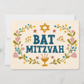 Bloemenkrans Bat Mitzvah Hand-getrokken Custom Kaart (Achterkant)
