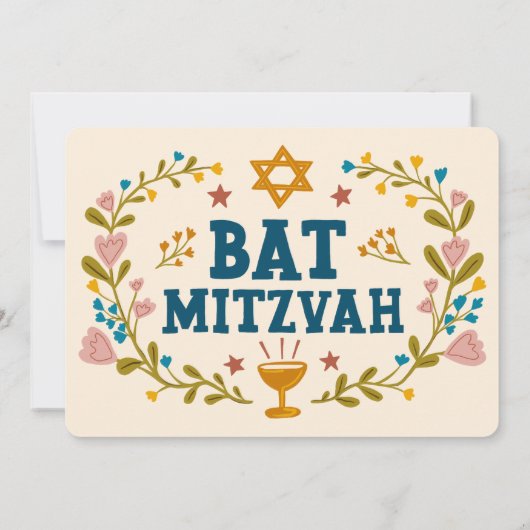 Bloemenkrans Bat Mitzvah Hand-getrokken Custom Kaart (Achterkant)