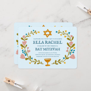 Bloemenkrans Bat Mitzvah Hand-getrokken Custom Kaart