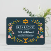 Bloemenkrans Bat Mitzvah Hand-getrokken Custom Kaart (Staand voorkant)