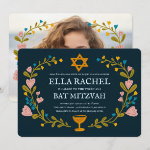 Bloemenkrans Bat Mitzvah Hand-getrokken Custom Kaart