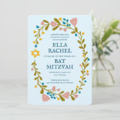 Bloemenkrans Bat Mitzvah Hand-getrokken Custom Kaart (Staand voorkant)