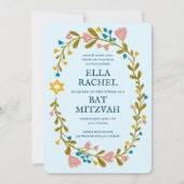 Bloemenkrans Bat Mitzvah Hand-getrokken Custom Kaart (Voorkant)