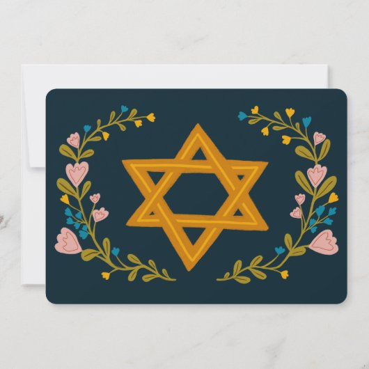 Bloemenkrans Bat Mitzvah Hand-getrokken Custom Kaart (Achterkant)