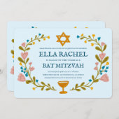 Bloemenkrans Bat Mitzvah Hand-getrokken Custom Kaart (Voorkant / Achterkant)