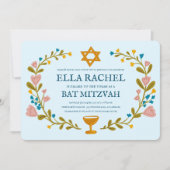 Bloemenkrans Bat Mitzvah Hand-getrokken Custom Kaart (Voorkant)