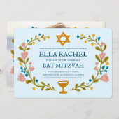 Bloemenkrans Bat Mitzvah Hand-getrokken Custom Kaart (Voorkant / Achterkant)
