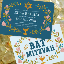 Bloemenkrans Bat Mitzvah Hand-getrokken Custom Kaart