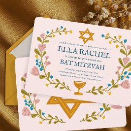 Bloemenkrans Bat Mitzvah Hand-getrokken Custom Kaart
