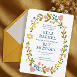 Bloemenkrans Bat Mitzvah Hand-getrokken Custom Kaart<br><div class="desc">Perfecte kaart om een bar mitswa, bat mitswa of andere Joodse viering aan te kondigen! Met de hand gemaakte kunst voor jou! VOLLEDIG ! Klik hierboven op "Personaliseren" om de tekst te bewerken. Klik op "Bewerken met ontwerpgereedschap" om de lettertypen, kleuren en plaatsingen aan te passen. Ook kunt u de...</div>