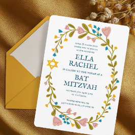 Bloemenkrans Bat Mitzvah Hand-getrokken Custom Kaart