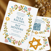 Bloemenkrans Bat Mitzvah Hand-getrokken Custom Kaart