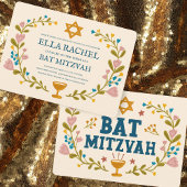 Bloemenkrans Bat Mitzvah Hand-getrokken Custom Kaart