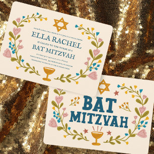 Bloemenkrans Bat Mitzvah Hand-getrokken Custom Kaart